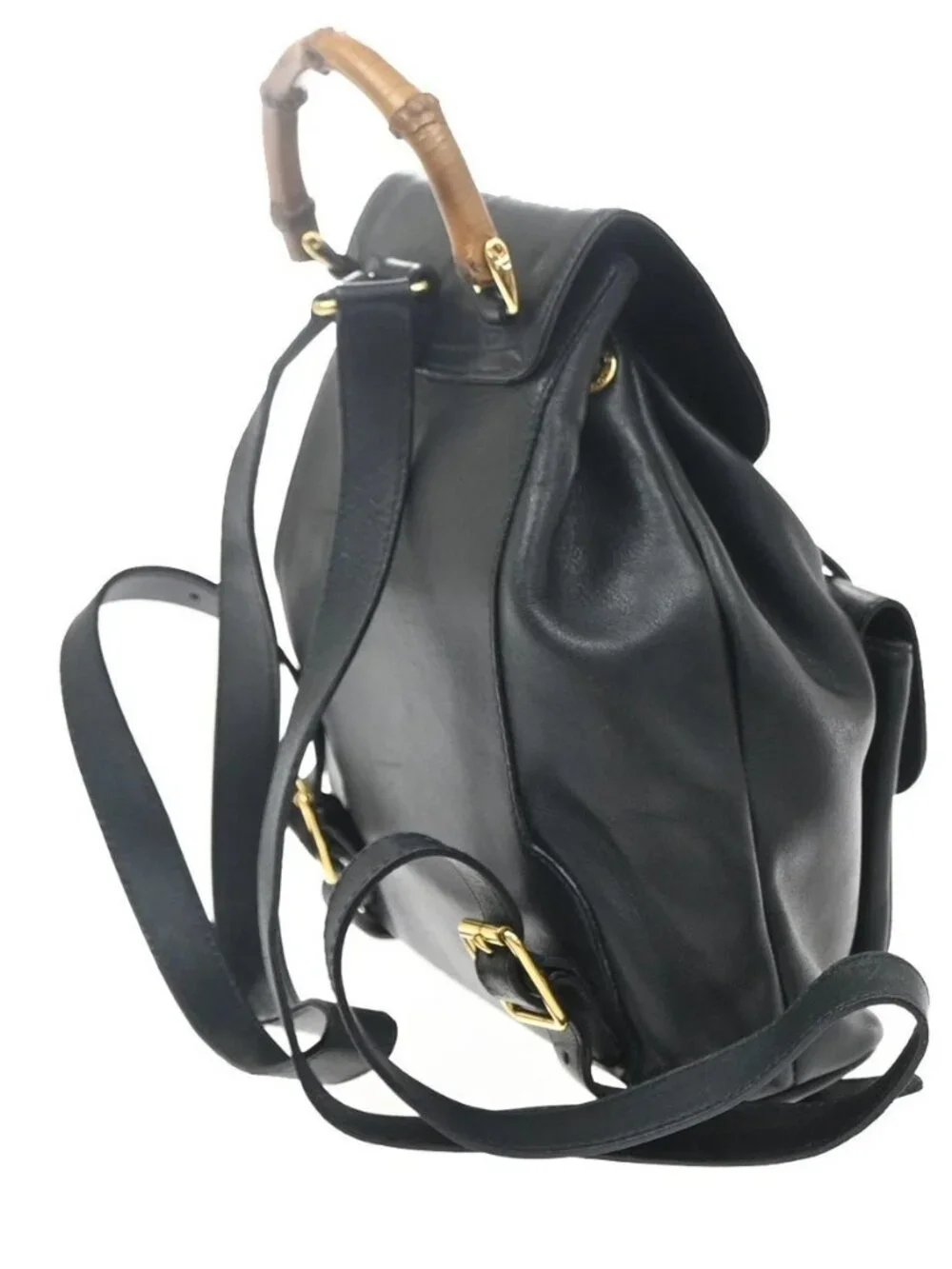 GUCCI Logo Bamboo Mini Backpack Bag Leather Navy Blue Italy 30YJ323
